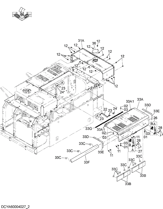 Схема запчастей Hitachi ZX470R-5G - 016 ENGINE COVER (2) 01 FRAME,COVER