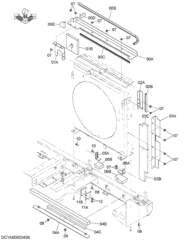 Схема запчастей Hitachi ZX470R-5G - 019 ANTI CIRCULATION COVER 01 FRAME,COVER