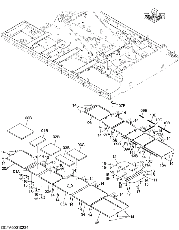 Схема запчастей Hitachi ZX470R-5G - 020 UNDER COVER 01 FRAME,COVER