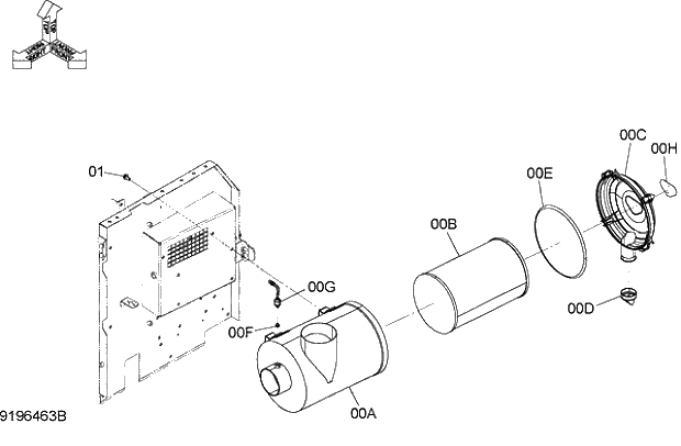 Схема запчастей Hitachi ZX330LC-5G - 008 AIR CLEANER 02 ENGINE