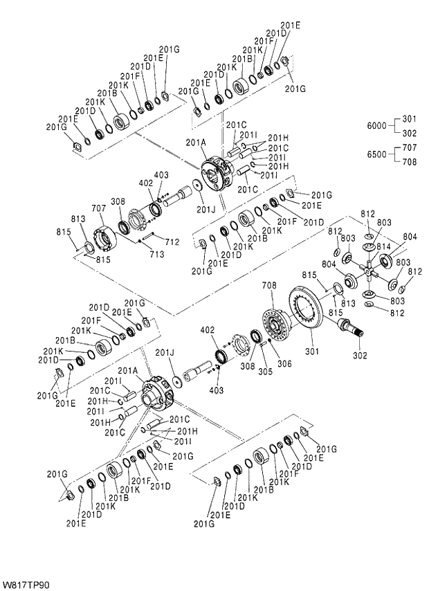 Схема запчастей Hitachi ZW310 - 038 AXLE ASSY(R)(3-4)(TPD). 05 POWER TRAIN