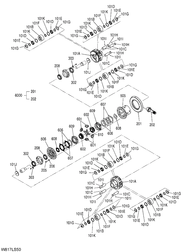 Схема запчастей Hitachi ZW310 - 042 AXLE ASSY(F)(3-4)(LSD). 05 POWER TRAIN