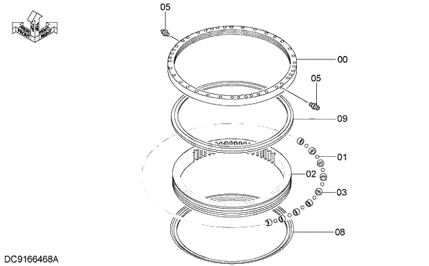 Схема запчастей Hitachi ZX330-3G - 007 SWING BEARING 02 UNDERCARRIAGE