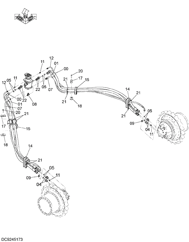Схема запчастей Hitachi ZX350LCK-3G - 019 TRAVEL PIPING 02 UNDERCARRIAGE