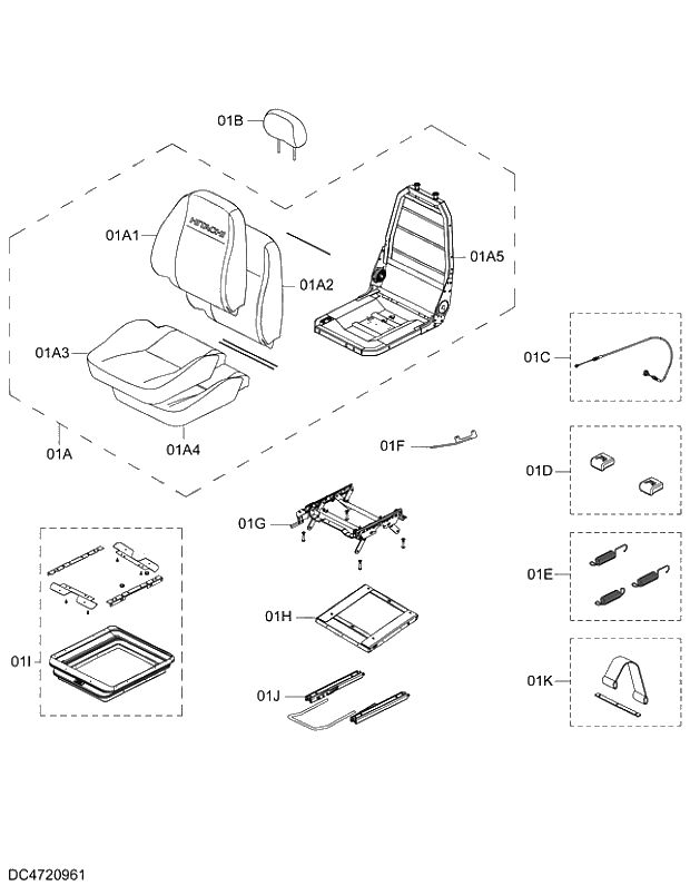 Схема запчастей Hitachi ZX250K-5G - 021 SEAT 09 FLOOR PARTS