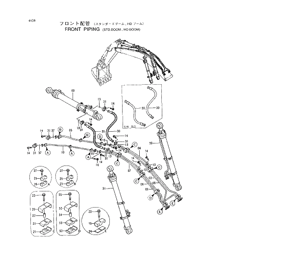 Схема запчастей Hitachi EX450LCH-5 - 443 FRONT PIPING (STD. BOOM, HD BOOM) 03 BACKHOE ATTACHMENTS