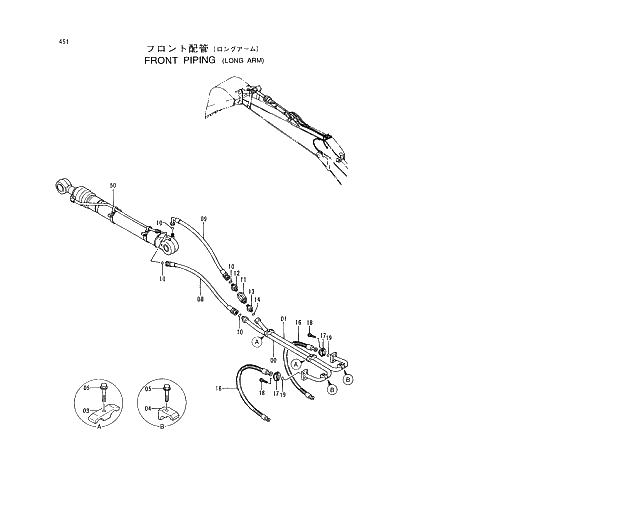 Схема запчастей Hitachi EX400-5 - 451 FRONT PIPING (LONG ARM) 03 BACKHOE ATTACHMENTS