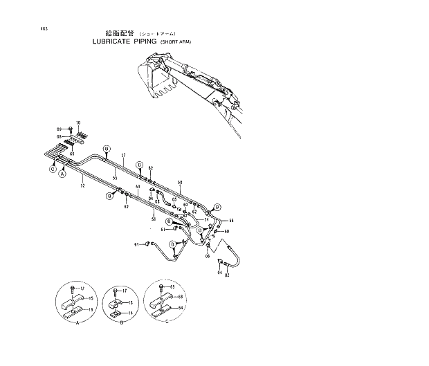Схема запчастей Hitachi EX400-5 - 463 LUBRICATE PIPING (SHORT ARM) 03 BACKHOE ATTACHMENTS
