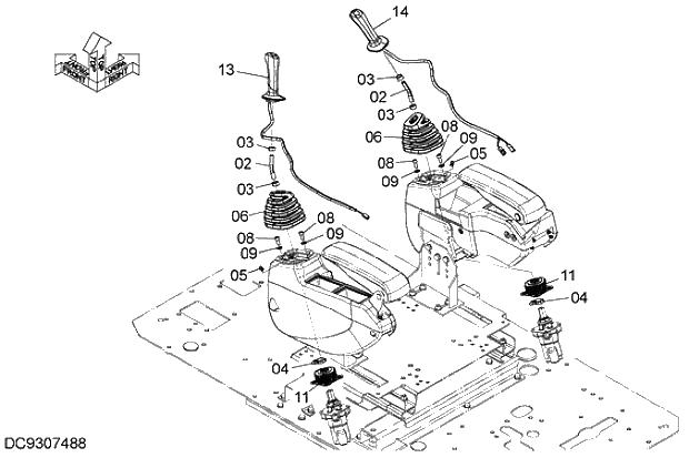 Схема запчастей Hitachi ZX280LC-5G - 001 CONTROL LEVER (FRONT, SWING) 09 FLOOR PARTS