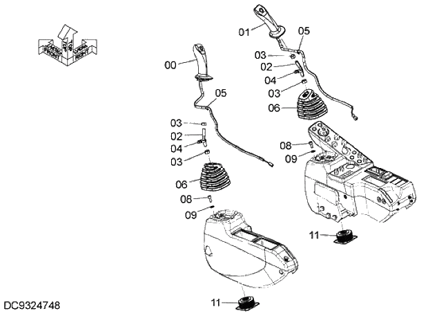 Схема запчастей Hitachi ZX280LC-5G - 002 CONTROL LEVER (FRONT, SWING)(WITH SINGLE SWITCH) 09 FLOOR PARTS