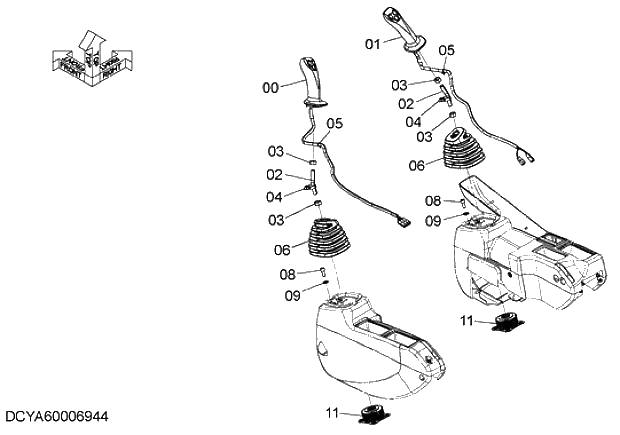 Схема запчастей Hitachi ZX280LC-5G - 003 CONTROL LEVER (FRONT, SWING)(WITH TRIPLE SWITCH) 09 FLOOR PARTS
