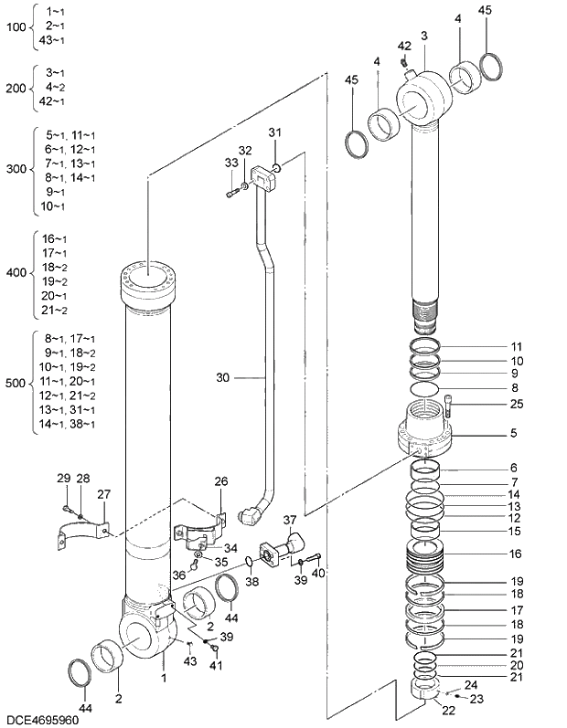 Схема запчастей Hitachi ZX350LCK-5G - 007 CYL.; BUCKET. 05 CYLINDER