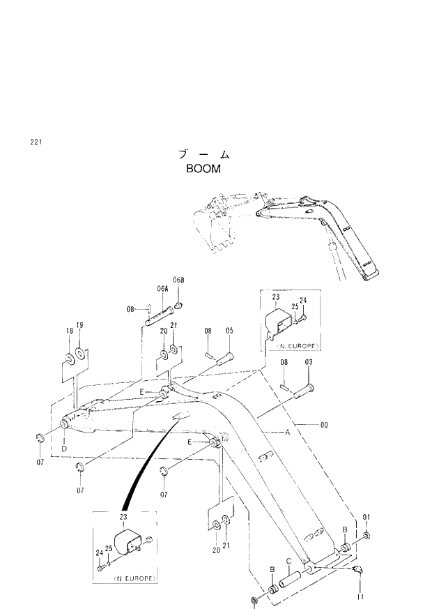 Схема запчастей Hitachi EX60LC-3 - 221 BOOM (040001 -). 03 FRONT