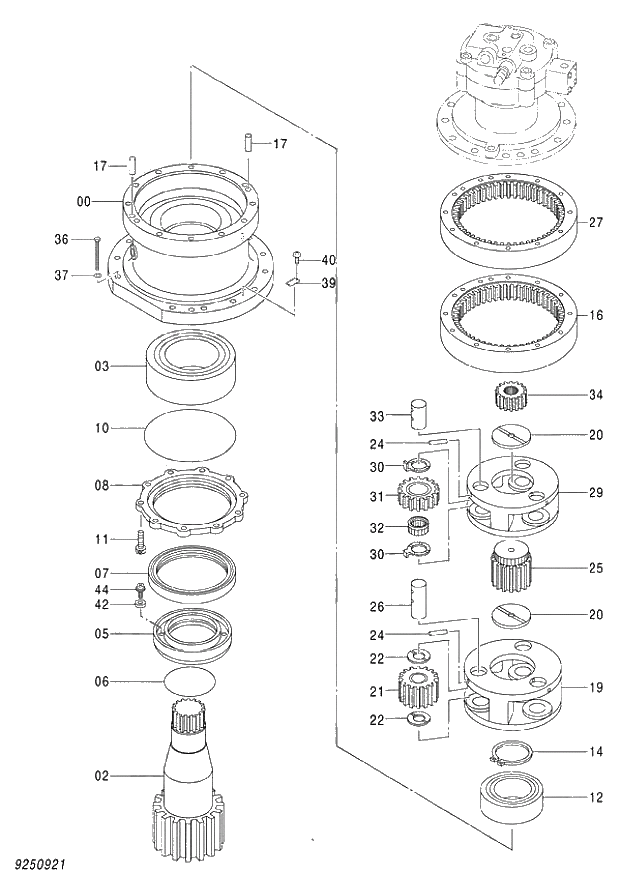 Схема запчастей Hitachi ZX850LC-3 - 011 T.MISSION (SWING) (020001-). 02 MOTOR