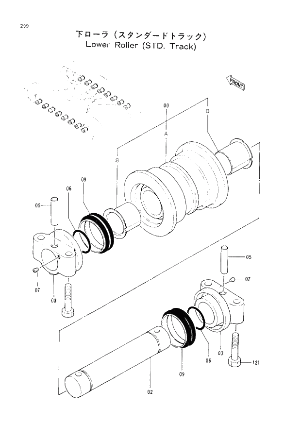 Схема запчастей Hitachi EX200LC-2 - 209 LOWER ROLLER (STD. TRACK) (008001 -). 02 UNDERCARRIAGE