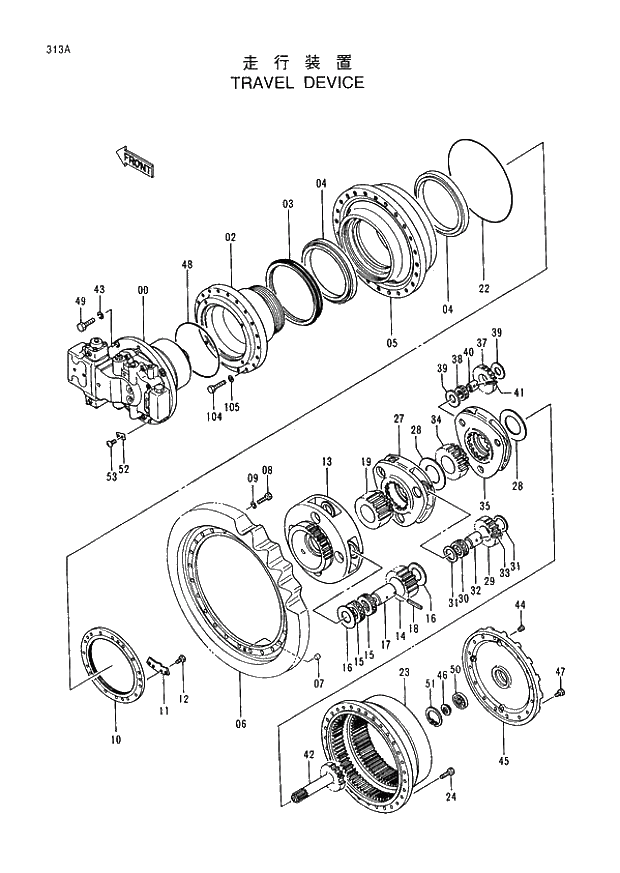 Схема запчастей Hitachi EX400H-3 - 313 TRAVEL DEVICE (005001 -). 02 UNDERCARRIAGE