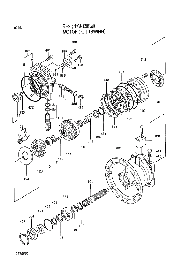 Схема запчастей Hitachi EX330LC-5 - 009 OIL MOTOR (SWING). 02 MOTOR