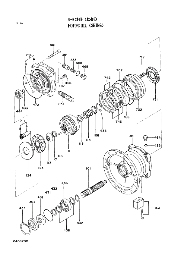 Схема запчастей Hitachi EX400 тип А - 017 MOTOR;OIL (SWING) 02 MOTOR;OIL
