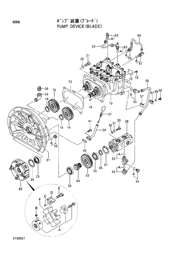 Схема запчастей Hitachi EX110M-5 - 009 PUMP DEVICE WITH BLADE PUMP