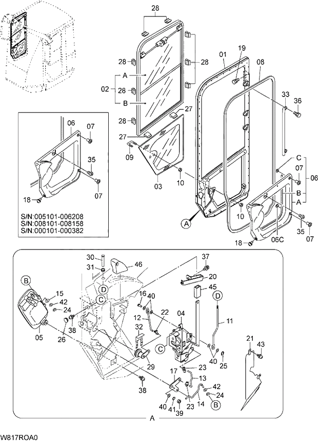 Схема запчастей Hitachi ZW310A - 009 DOOR(RIGHT). 04 CAB