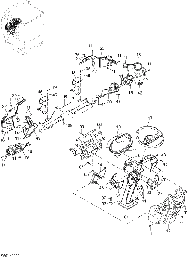 Схема запчастей Hitachi ZW310A - 024 STEERING COLUMN (H3J,HAJ,HEJ). 04 CAB