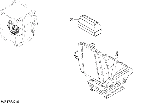 Схема запчастей Hitachi ZW310A - 040 HEAD REST(KAB)(SET011). 04 CAB