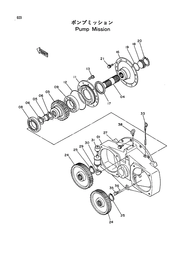 Схема запчастей Hitachi EX400 тип B - 023 PUMP MISSION 01 UPPERSTRUCTURE