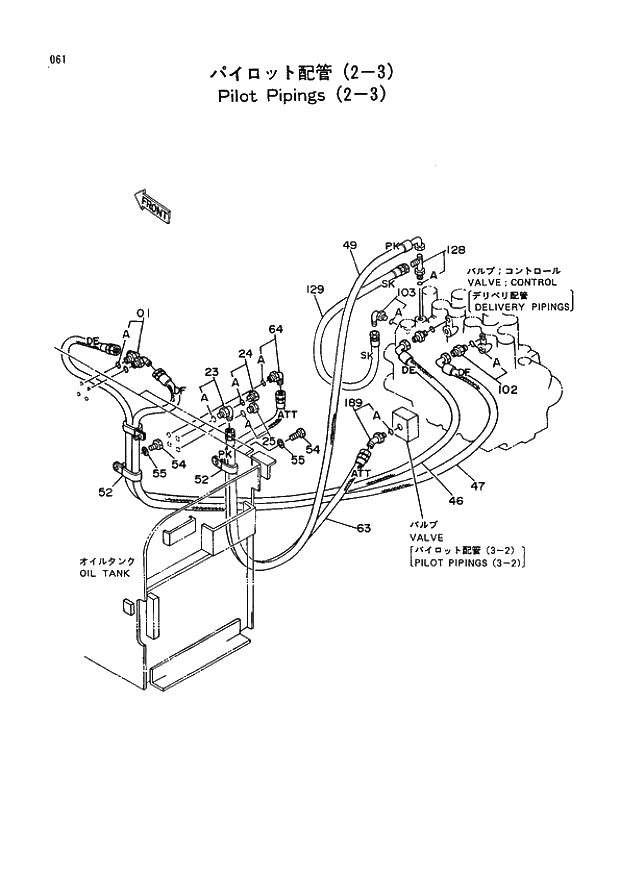 Схема запчастей Hitachi EX400 тип B - 061 PILOT PIPINGS (2-3) 01 UPPERSTRUCTURE