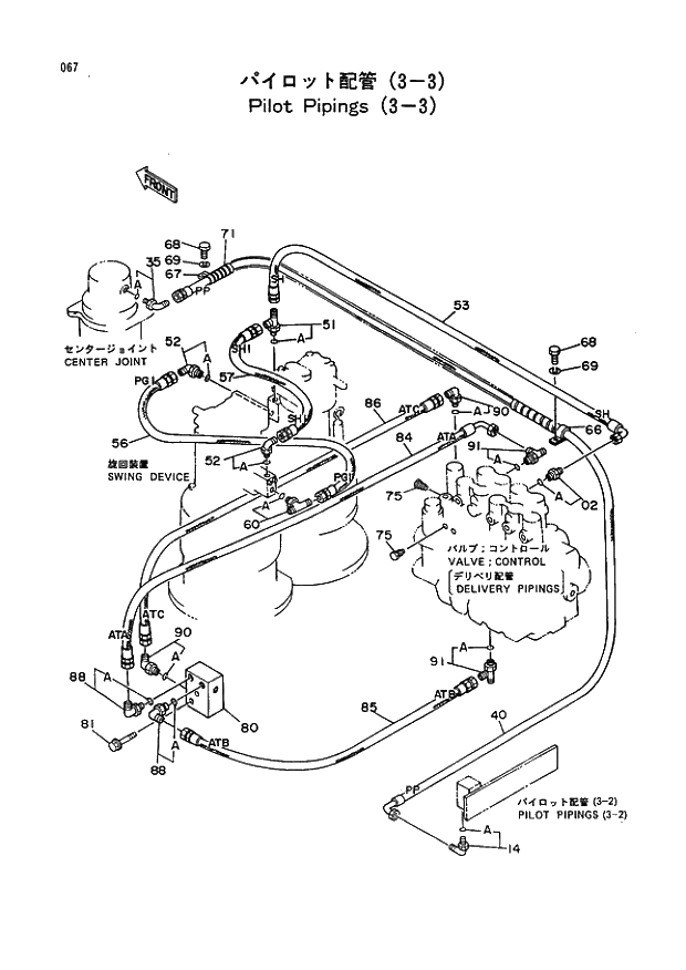 Схема запчастей Hitachi EX400 тип B - 067 PILOT PIPINGS (3-3) 01 UPPERSTRUCTURE