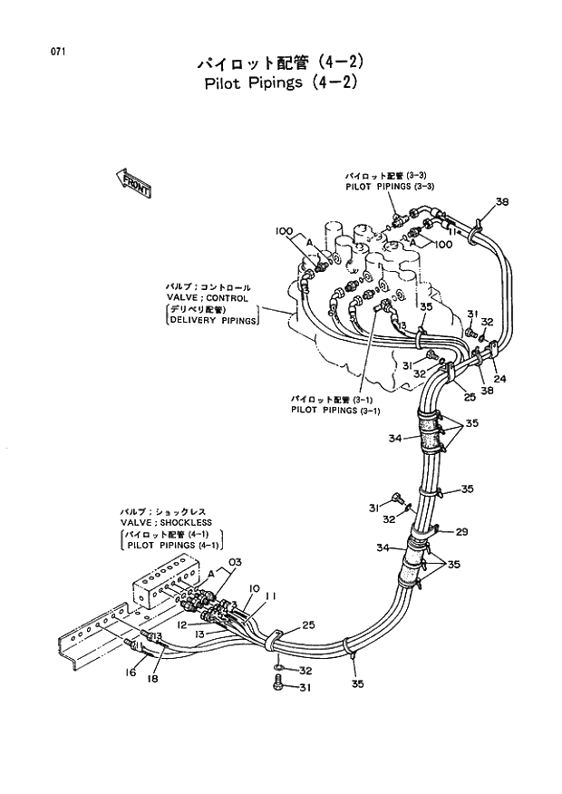 Схема запчастей Hitachi EX400 тип B - 071 PILOT PIPINGS (4-2) 01 UPPERSTRUCTURE