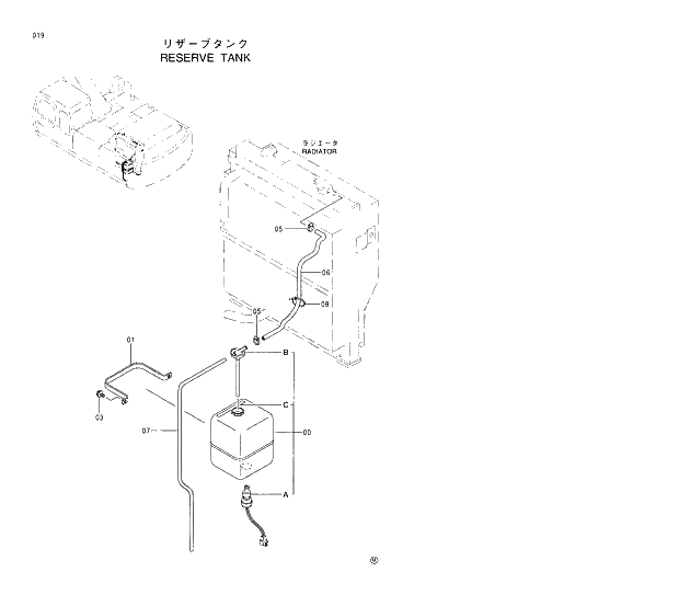 Схема запчастей Hitachi EX330LC-5 - 019 RESERVE TANK 01 UPPERSTRUCTURE