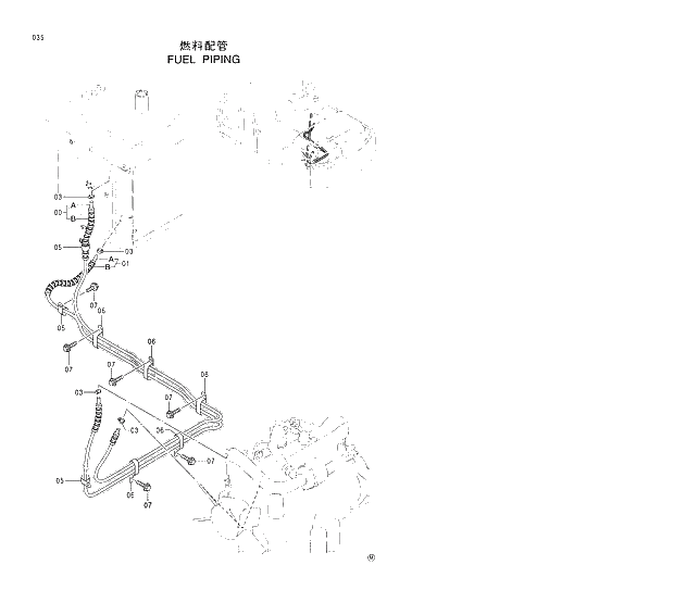 Схема запчастей Hitachi EX370-5 - 035 FUEL PIPINGS 01 UPPERSTRUCTURE