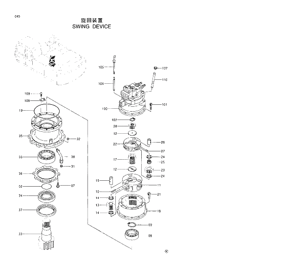 Схема запчастей Hitachi EX370HD-5 - 045 SWING DEVICE 01 UPPERSTRUCTURE