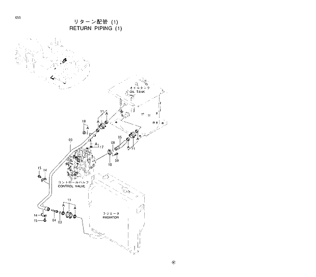 Схема запчастей Hitachi EX370HD-5 - 055 RETURN PIPINGS (1) 01 UPPERSTRUCTURE