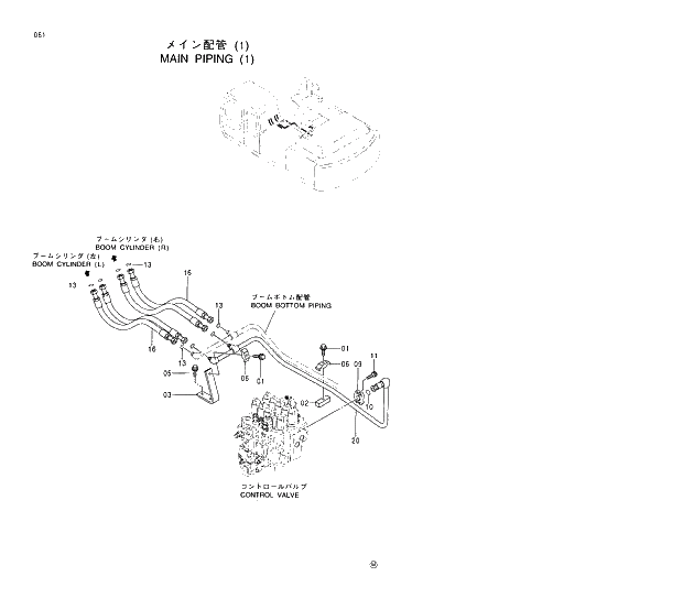 Схема запчастей Hitachi EX370HD-5 - 061 MAIN PIPINGS (1) 01 UPPERSTRUCTURE