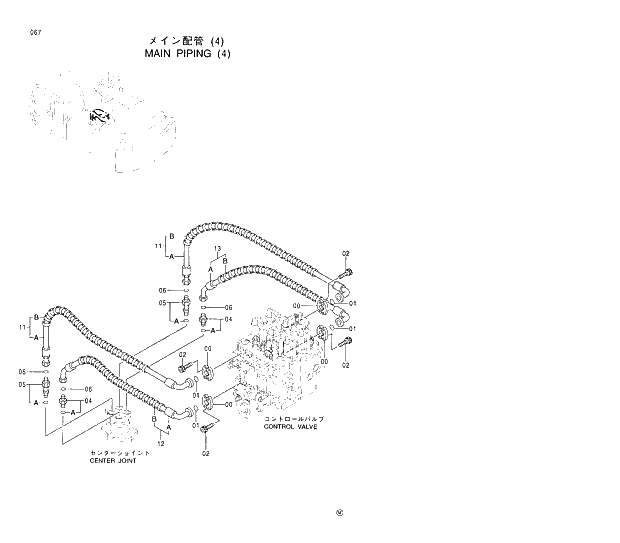Схема запчастей Hitachi EX370HD-5 - 067 MAIN PIPINGS (4) 01 UPPERSTRUCTURE