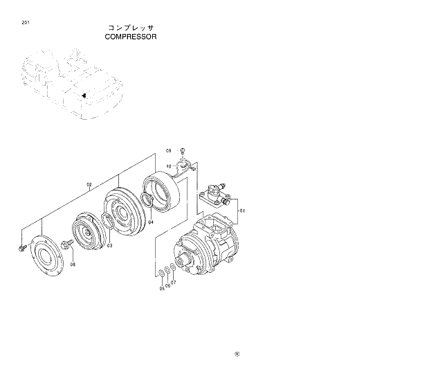 Схема запчастей Hitachi EX370HD-5 - 201 COMPRESSOR 01 UPPERSTRUCTURE