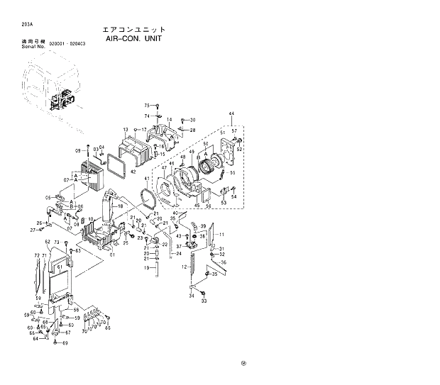 Схема запчастей Hitachi EX370-5 - 203 AIR-CON. UNIT 01 UPPERSTRUCTURE