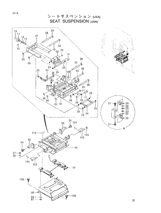 Схема запчастей Hitachi EX370-5 - 311 SEAT SUSPENSION (USA) 01 UPPERSTRUCTURE