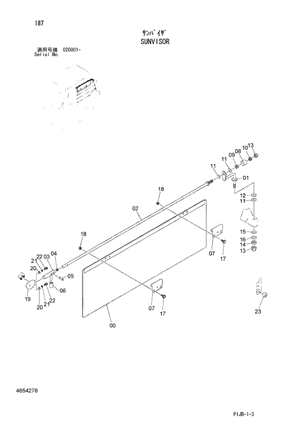 Схема запчастей Hitachi ZX870R-3 - 187 SUNVISOR (020001 -). 01 UPPERSTRUCTURE
