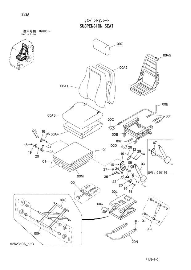 Схема запчастей Hitachi ZX870R-3 - 263 SUSPENSION SEAT (020001 -). 01 UPPERSTRUCTURE