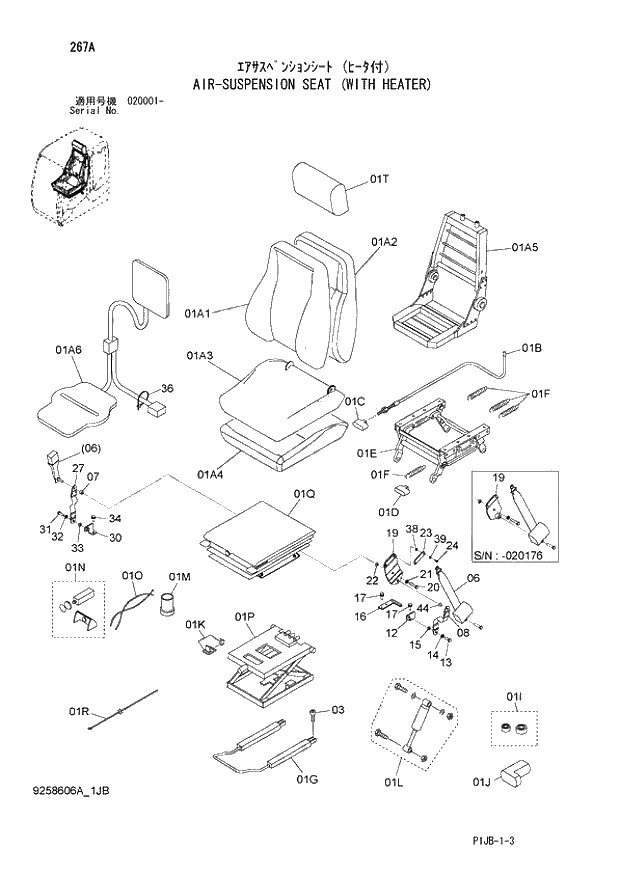 Схема запчастей Hitachi ZX870R-3 - 267 AIR-SUSPENSION SEAT (WITH HEATER) (020001 -). 01 UPPERSTRUCTURE