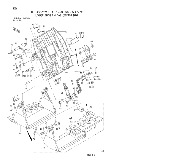 Схема запчастей Hitachi ZX850H - 403 LOADER BUCKET 4.0m3 (BOTTOM DUMP) 04 LOADER ATTACHMENTS