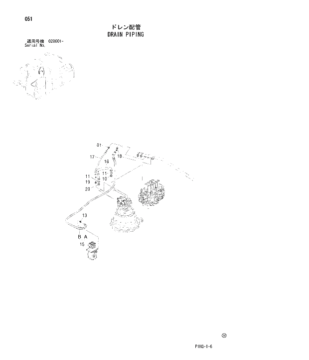 Схема запчастей Hitachi ZX280LCN - 051 DRAIN PIPING UPPERSTRUCTURE