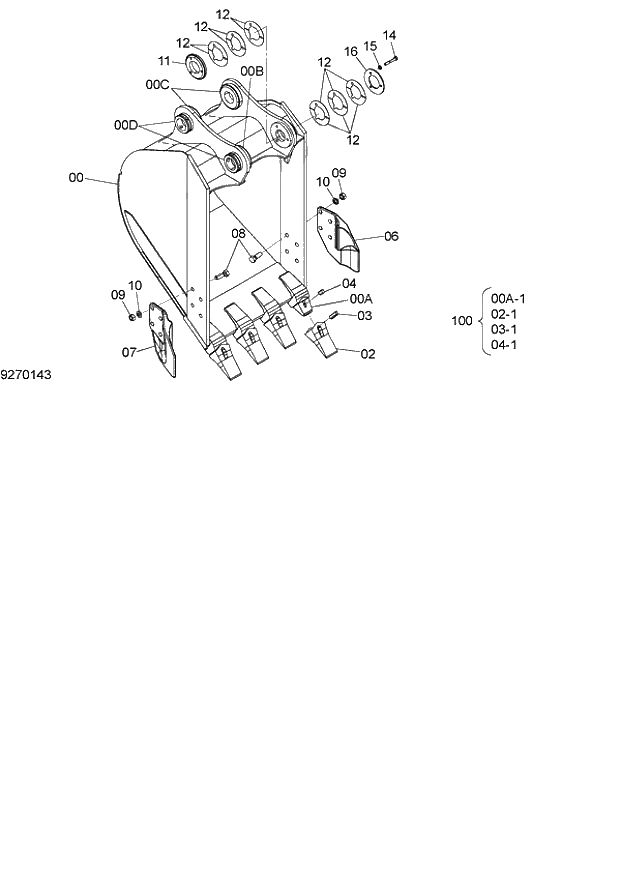 Схема запчастей Hitachi ZX140W-3 - 299 BUCKET 0.40m3 (JIS 94) ( CEB CED 002001-, CEA 020001-). 04 FRONT-END ATTACHMENTS(2P-BOOM)