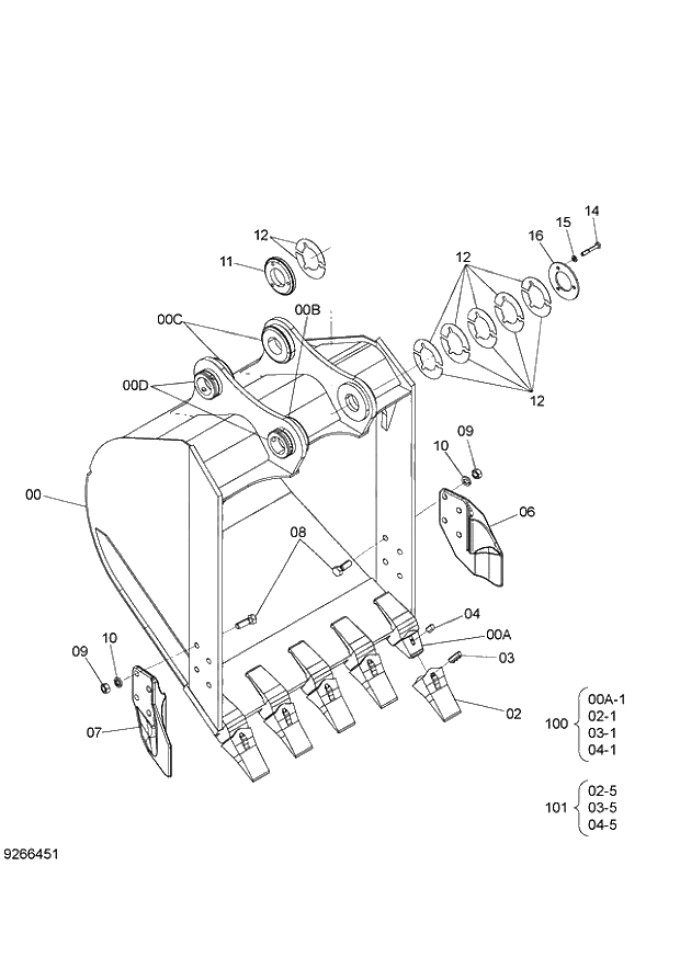Схема запчастей Hitachi ZX140W-3 - 302 BUCKET 0.59m3 (JIS 94) ( CEB CED 002001-, CEA 020001-). 04 FRONT-END ATTACHMENTS(2P-BOOM)