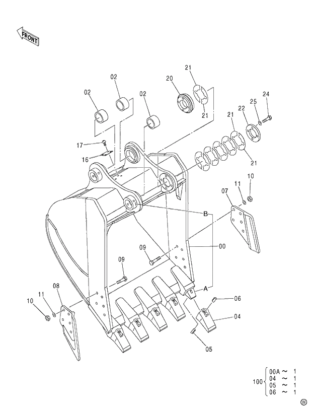 Схема запчастей Hitachi ZX480MT - 017 BUCKET 1.9m3 (JIS 94) (450,H,MT,MTH 010001-460 050001-). 03 BACKHOE ATTACHMENTS