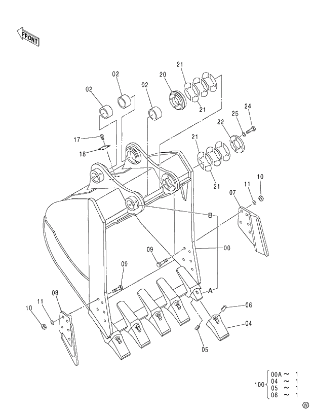 Схема запчастей Hitachi ZX480MT - 018 BUCKET 2.1m3 (JIS 94) (450,H,MT,MTH 010001-460 050001-). 03 BACKHOE ATTACHMENTS