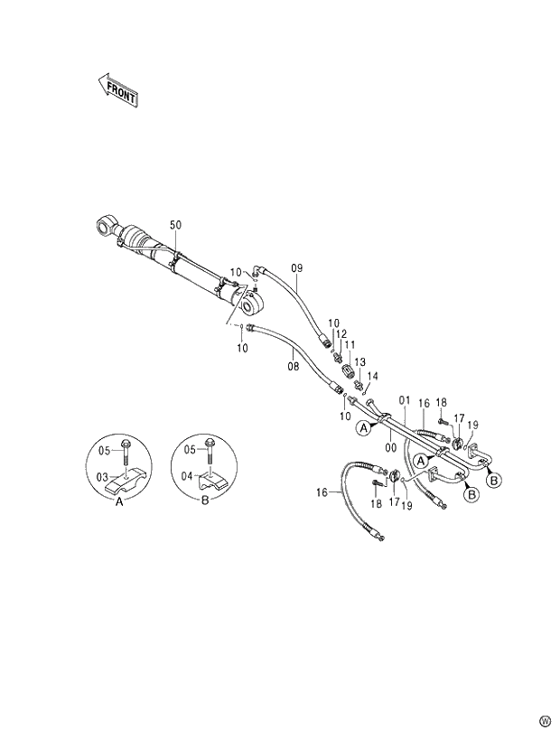 Схема запчастей Hitachi ZX450H - 023 FRONT PIPING (LONG ARM) 450,H,MT,MTH (010001-). 03 BACKHOE ATTACHMENTS