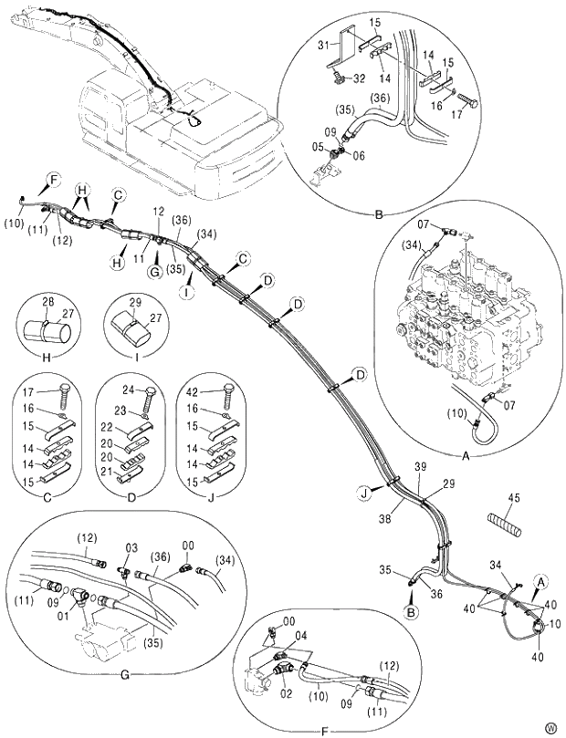 Схема запчастей Hitachi ZX450LC - 031 HOSE RUPTURE VALVE PIPING (ARM)(2) (450,H,MT,MTH 010001-460 050001-). 03 BACKHOE ATTACHMENTS